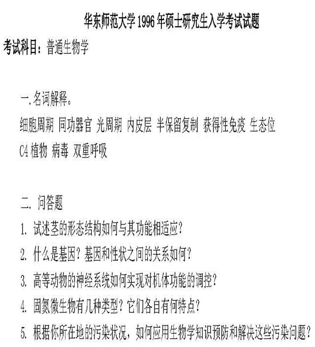 说明: 26 1996年华东师范大学普通生物学考研真题