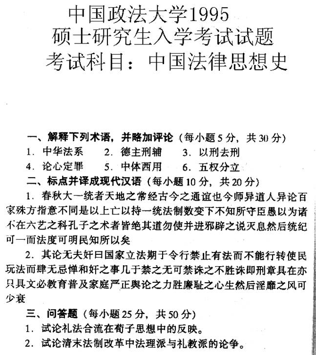 说明: 1995年中国政法大学中国法律思想史考研真题