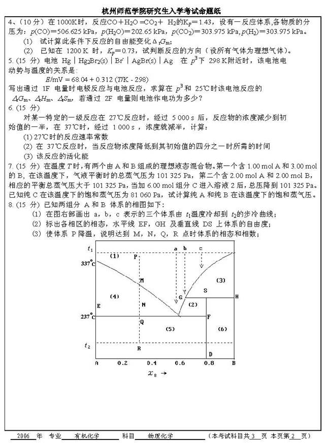 说明: C:\Documents and Settings\Administrator\桌面\!!!杭州师范大学材料与化工学院820物理化学历年考研真题汇编(喻鑫在整理08.01)\!!!杭州师范大学材料与化工学院820物理化学历年考研真题汇编\正文\9 2006年杭州师范大学421物理化学考研真题\9 2006年杭州师范大学421物理化学考研真题_页面_1.jpg